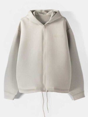 Bershka Zip-Up Slogan Beige and Black Hoodie