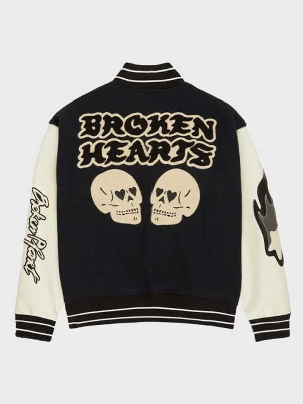 Broken Heart Planet Black And White Varsity Jacket