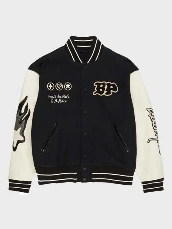 Broken Heart Planet Black And White Varsity Jacket