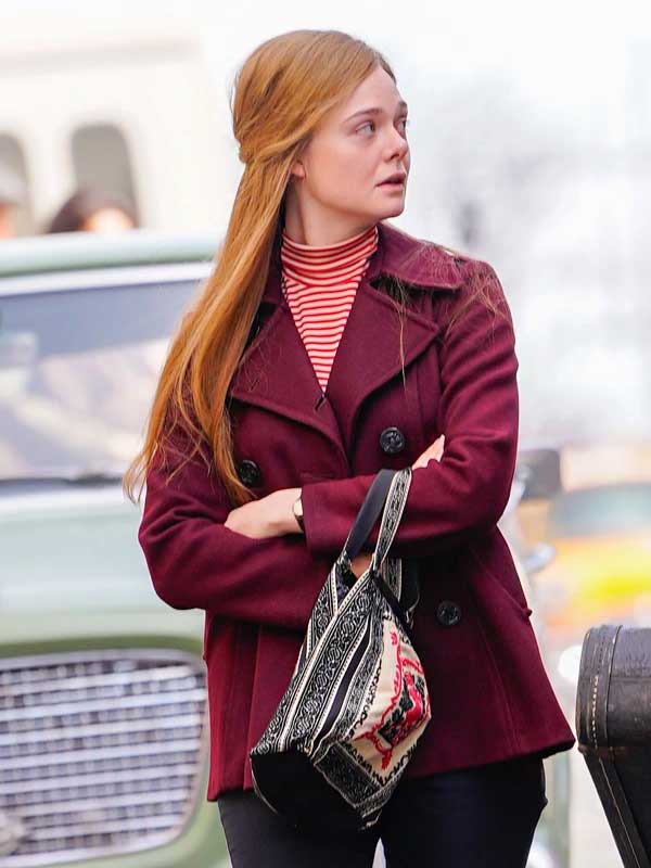 Elle Fanning A Complete Unknown Sylvie Russo Maroon Pea Coat