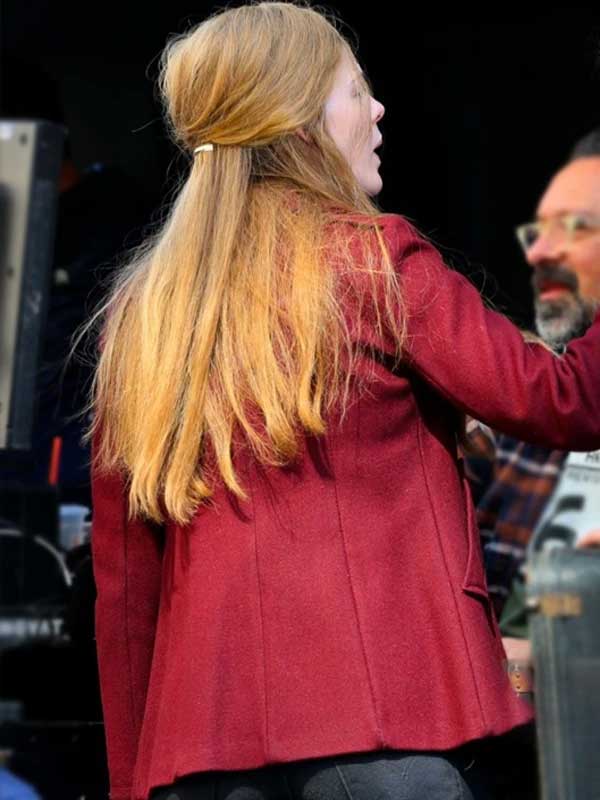 Elle Fanning A Complete Unknown Sylvie Russo Maroon Pea Coat