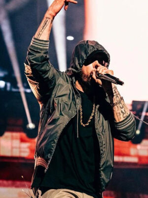 Eminem Satin Varsity Bomber Grey Hooded Jacket