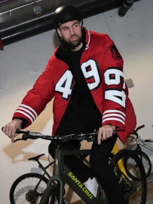 Klay Thompson Kristin Juszczyk 49ers Puffer Red Jacket