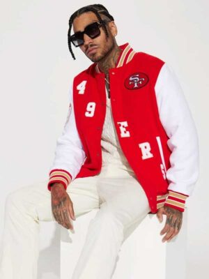 NFL San Francisco 49ers Red and White Varsity Jacket