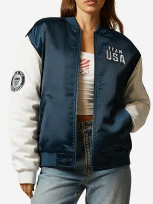 Olympic 2024 Team USA Blue Satin Bomber Jacket