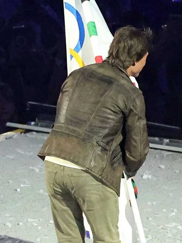 Olympic Tom Cruise Closing Ceremony Brown Leather Jacket