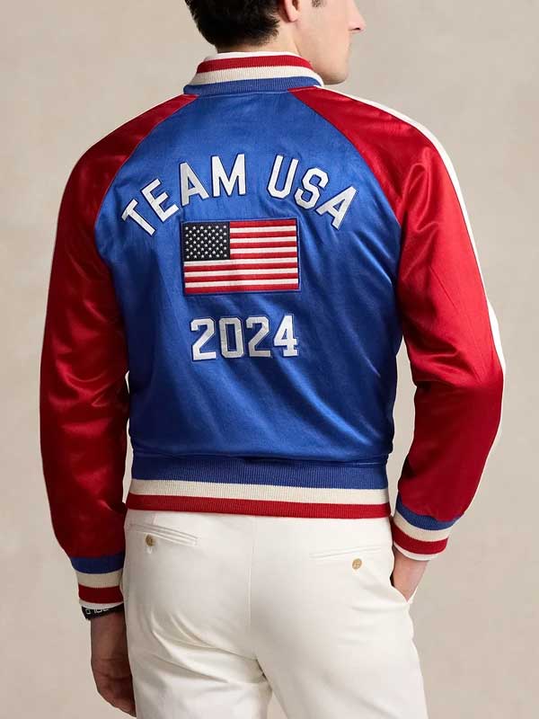 Paris 2024 Olympics Team USA Satin Baseball Jacket