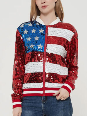 Proud American USA Flag Sequin Bomber Jacket