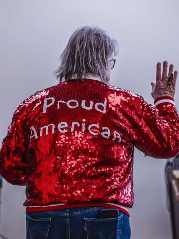 Proud American USA Flag Sequin Bomber Jacket