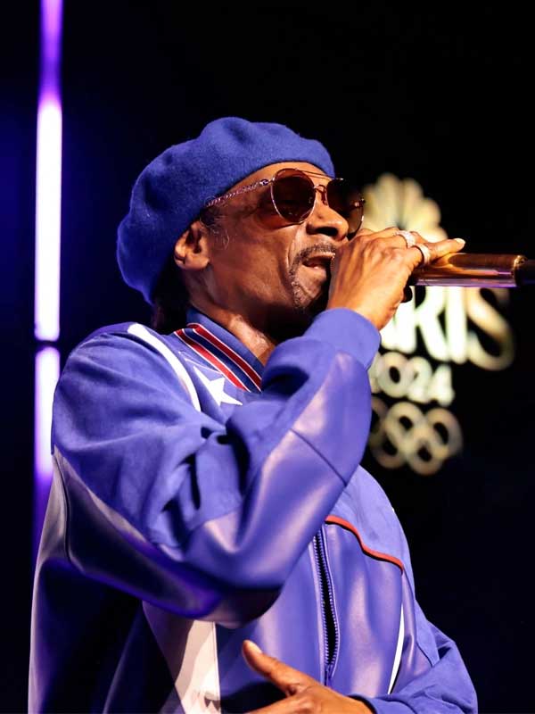 Snoop Dogg Paris 2024 Olympics Purple Leather Bomber Jacket