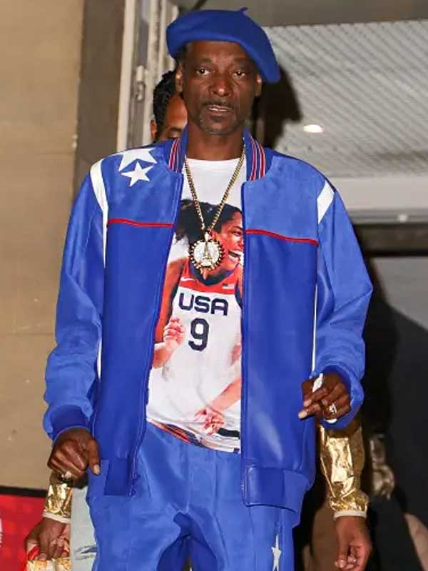 Snoop Dogg Paris 2024 Olympics Purple Leather Bomber Jacket