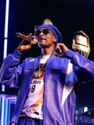 Snoop Dogg Paris 2024 Olympics Purple Leather Bomber Jacket