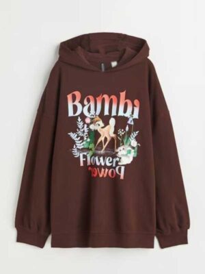 Unisex Bambi Oversized Pullover Brown Hoodie