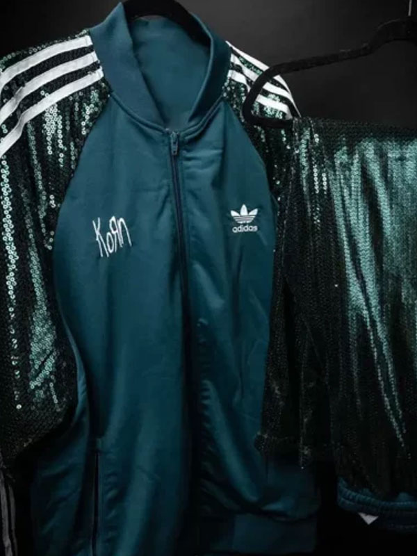 Unisex Korn X Adidas Green Sequin Tracksuit