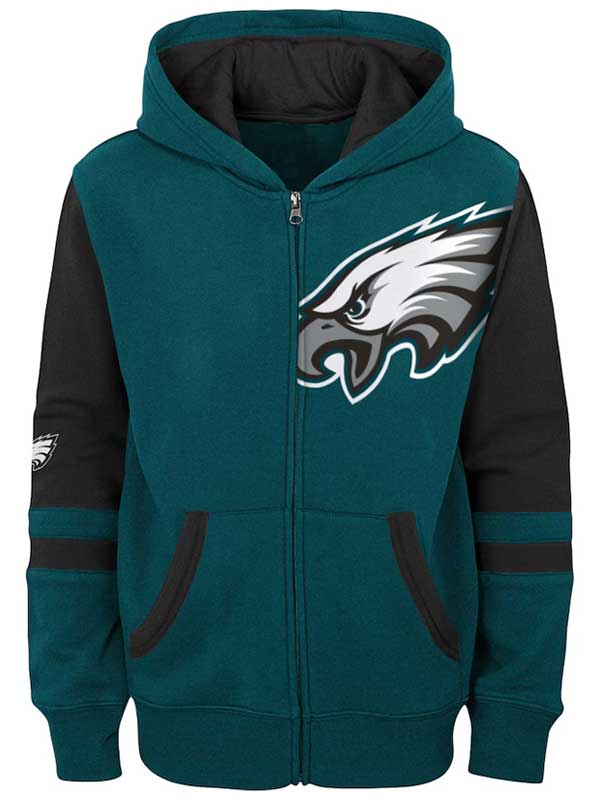 Youth Philadelphia Eagles Green Colorblock Bomber Hoodie