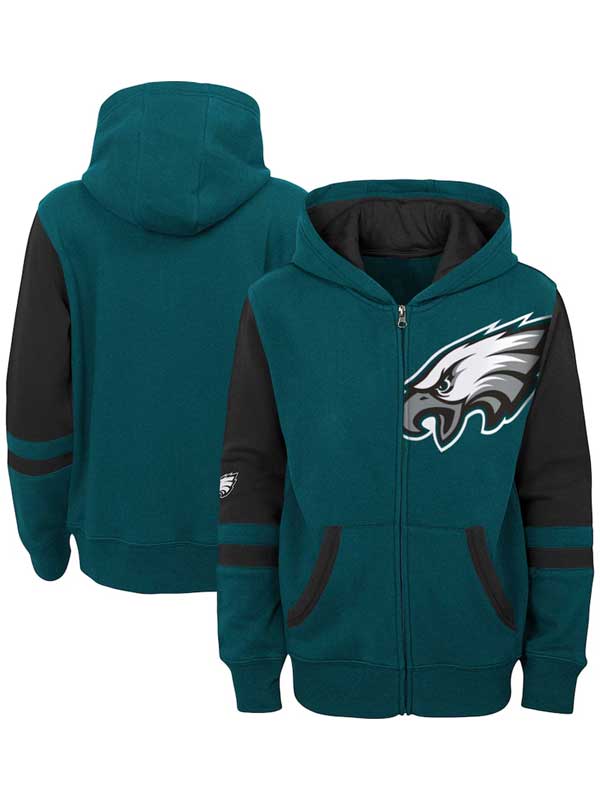 Youth Philadelphia Eagles Green Colorblock Bomber Hoodie