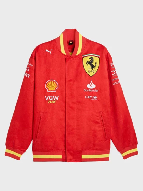2024 Team Scuderia Ferrari F1 Varsity Bomber Red Jacket