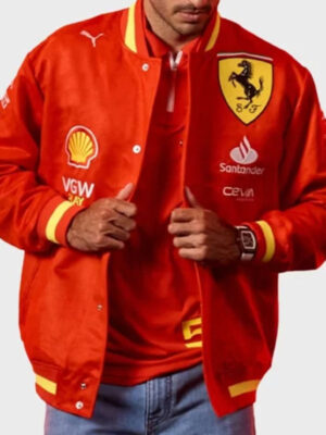 2024 Team Scuderia Ferrari F1 Varsity Bomber Red Jacket