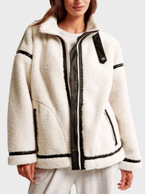 Abercrombie Aviator Fur Contrast Trim Sherpa Cream Jacket