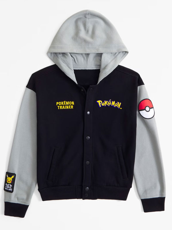 Abercrombie Pokémon Black & Grey Hooded Bomber Jacket