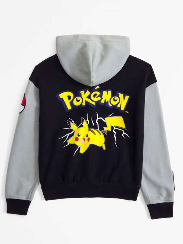 Abercrombie Pokémon Black & Grey Hooded Bomber Jacket