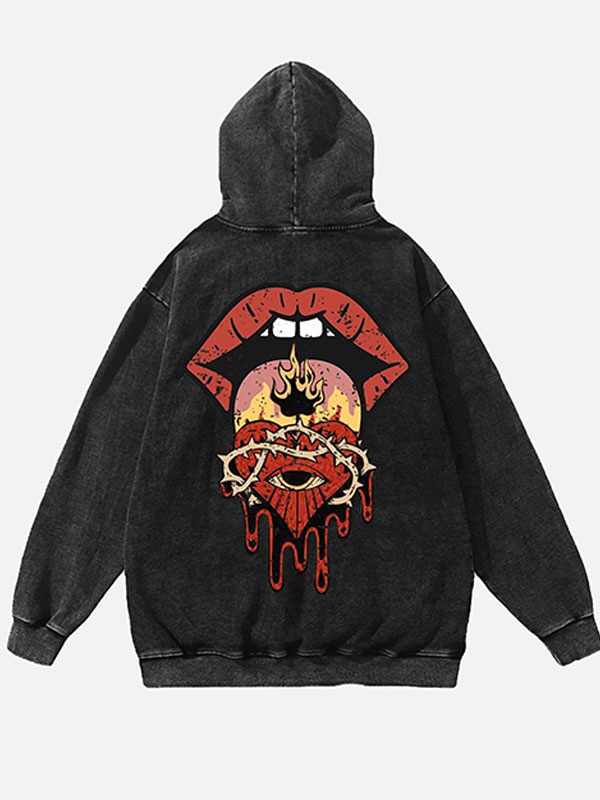 American Retro Printed Black Pullover Hoodie