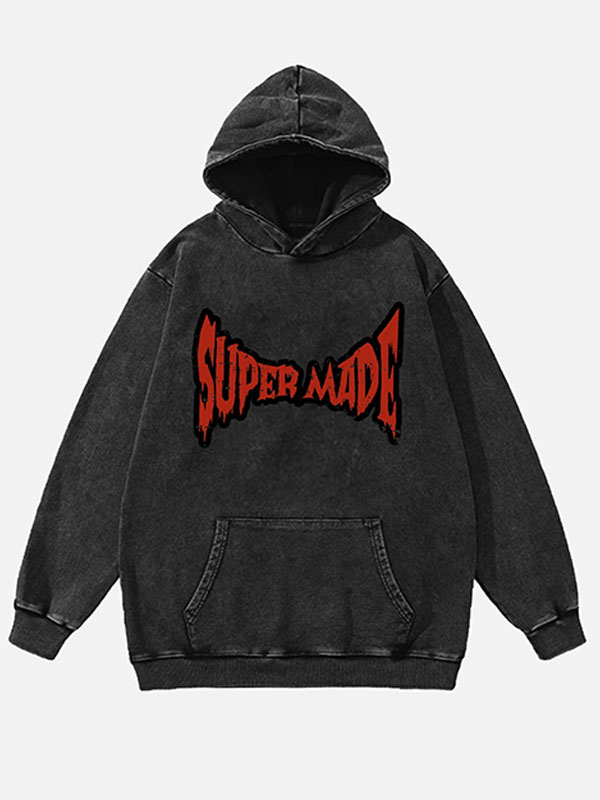 American Retro Printed Black Pullover Hoodie