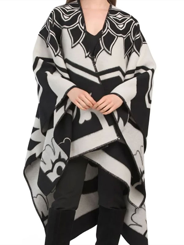 Camille Japy Emily In Paris S04 Printed Wool Cape Coat