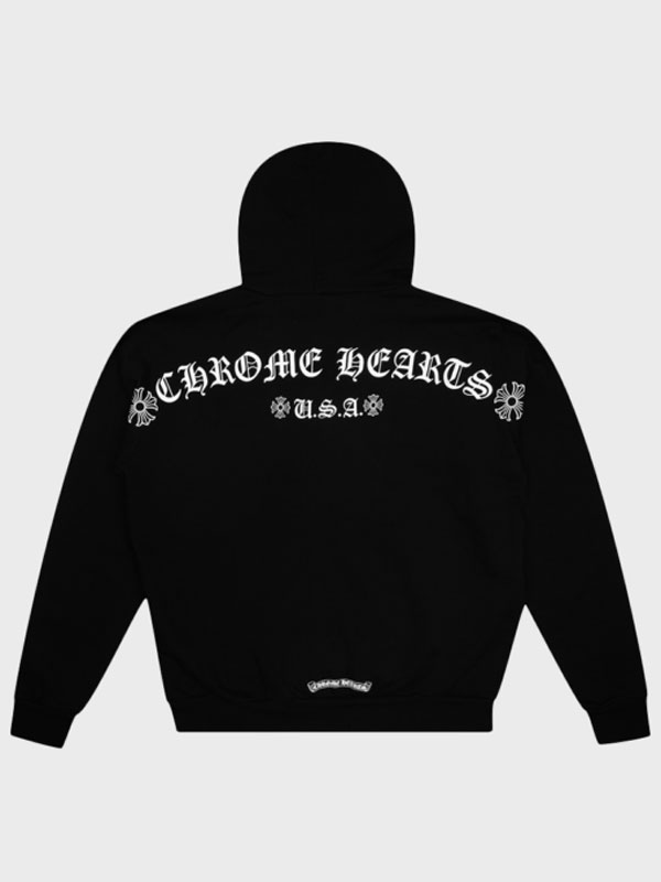 Chrome Hearts Logo USA Shoulder Zip Up Black Hoodie