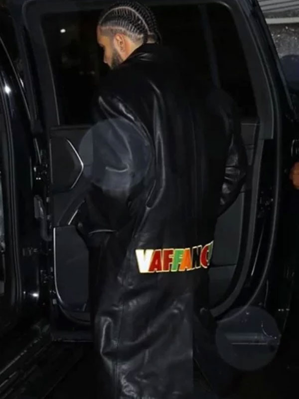 Drake Vaffanculo Long Black Leather Coat