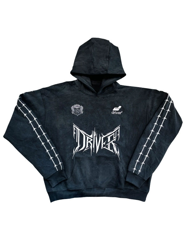 Driver Barbed-Wire Oversized Black Pullover Hoodie