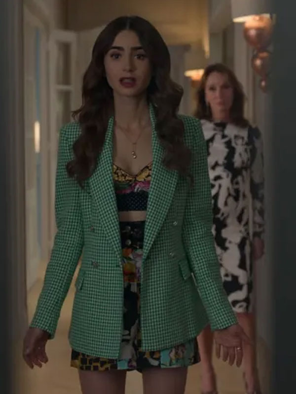 Emily In Paris S02 Lily Collins Green Check Coat