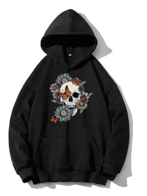 Floral Sugar Skull Day Black Pullover Hoodie