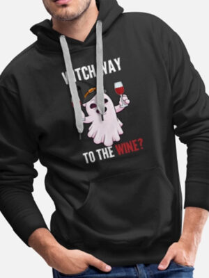 Halloween Witch Way To The Wine Fleece Pullover Hoodie
