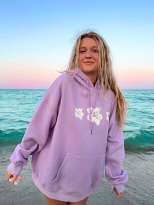 Hibiscus Flower Towel Embroider Fleece Pullover Hoodie