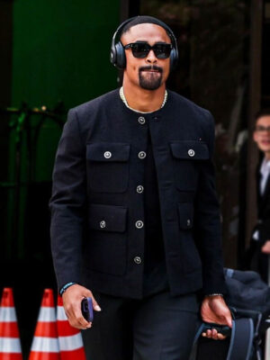 Jalen Hurts Versace Bouclé Black Tweed Jacket