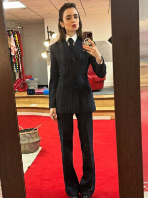 Lily Collins Emily In Paris S04 Black Striped Suit