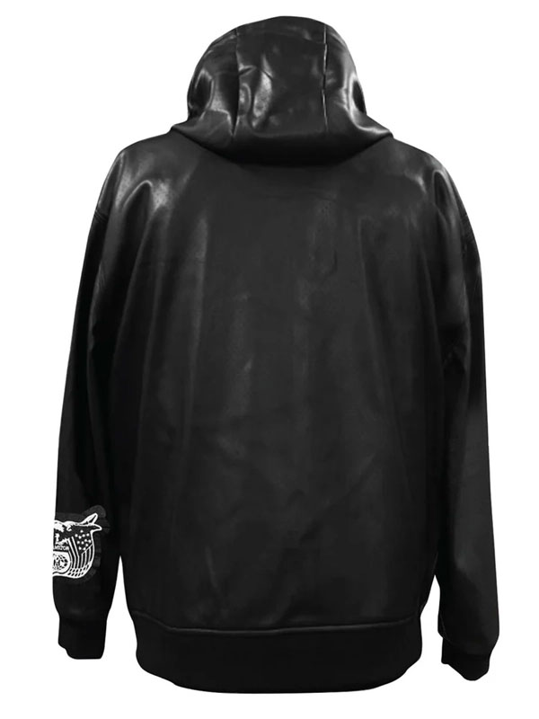 NFL Jeff Hamilton Black Leather Hoodie Jacket