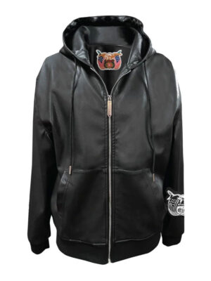 NFL Jeff Hamilton Black Leather Hoodie Jacket