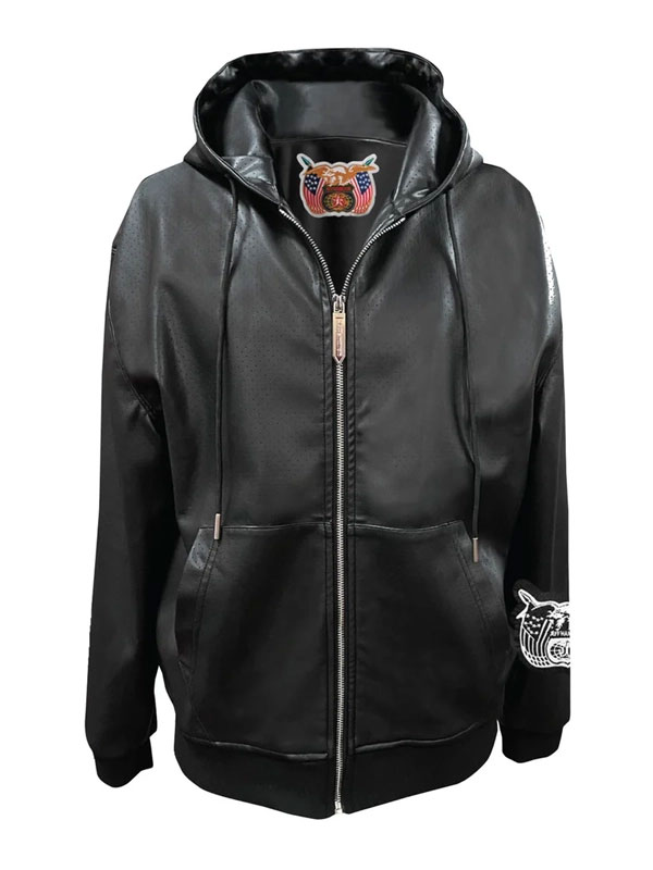 NFL Jeff Hamilton Black Leather Hoodie Jacket
