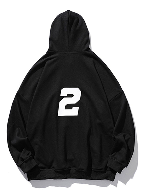 Number 2 Print Fleece Oversized Pullover Hoodie