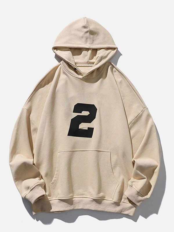 Number 2 Print Fleece Oversized Pullover Hoodie