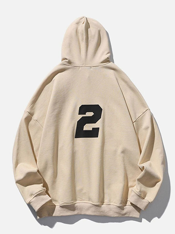 Number 2 Print Fleece Oversized Pullover Hoodie
