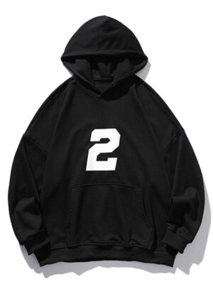 Number 2 Print Fleece Oversized Pullover Hoodie