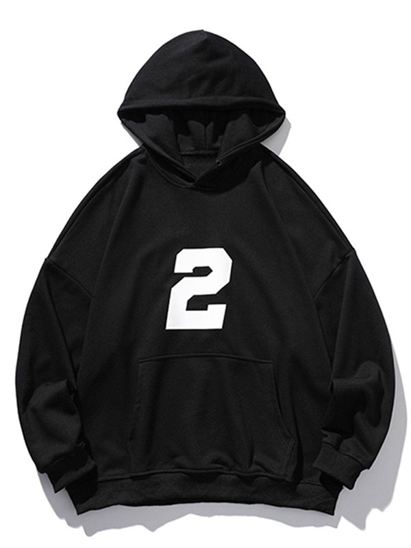 Number 2 Print Fleece Oversized Pullover Hoodie