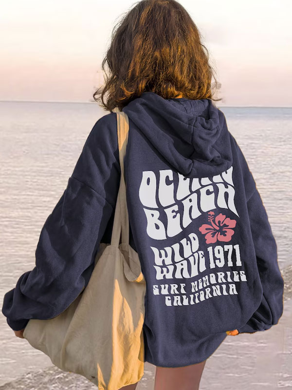 Ocean Beach Wild Waves 1971 Oversized Hoodie
