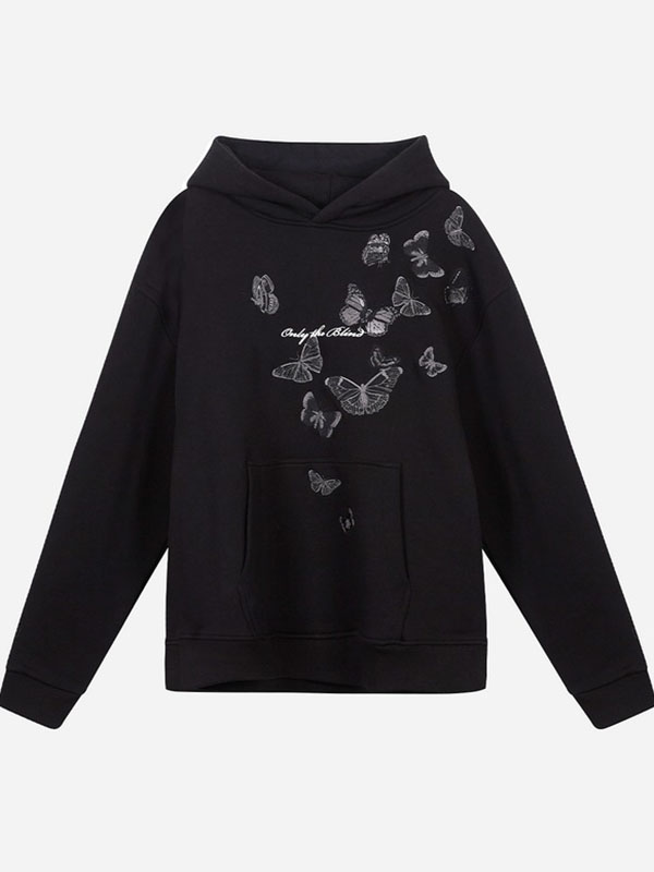 Only For Blind Butterfly Printed Pullover Hoodie
