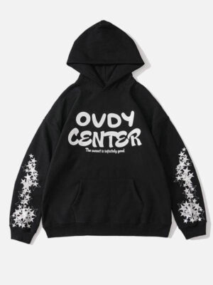 Ovdy Center Star Patch Fleece Pullover Hoodie