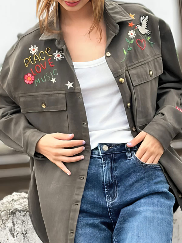 Peace Love Music Grey Denim Shirt