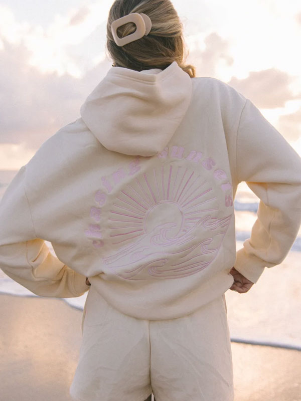Pink Palm Puff Chasing Sunsets Oversized Hoodie